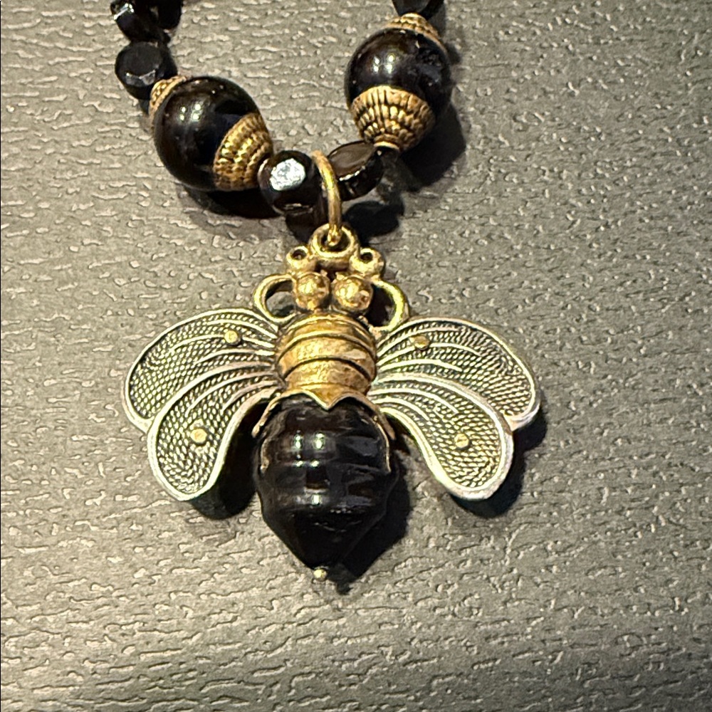Artisan Hand Crafted in Beverly Hills Black and Gold Bumble Bee  Necklace